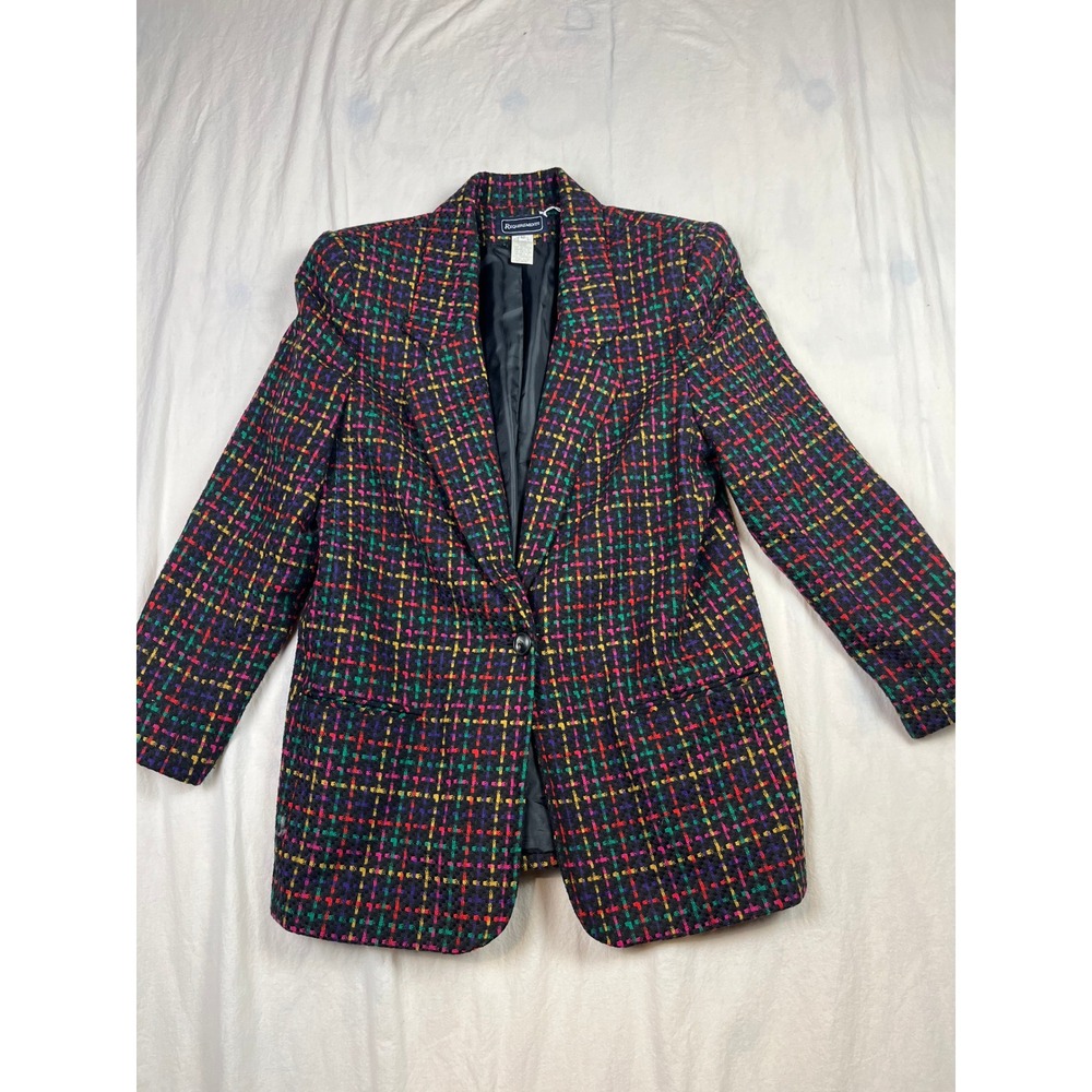 Vintage Requirements Multi Color Plaid Wool Blend Blazer Jacket Size 12 41240